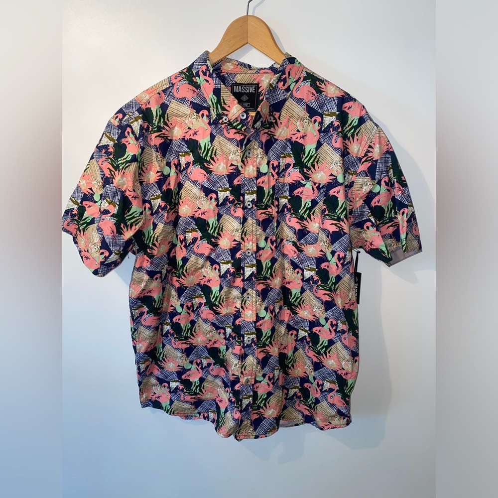 Massive Button Up Hawaiian Shirt Flamingos